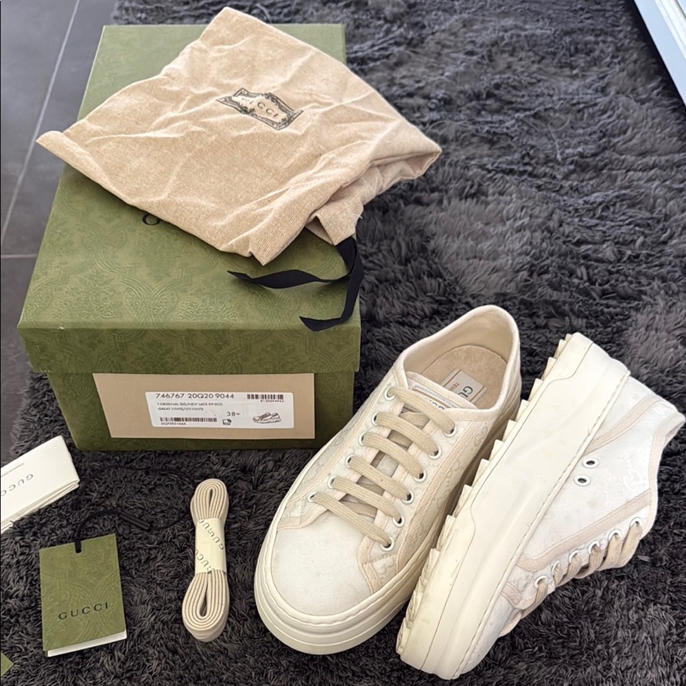 Gucci Cream Canvas Sneakers with Box